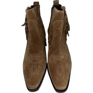 NWOT Donald Pliner MONA Brown Suede Fringe‎ Ankle Booties 9M Side Zip Leather